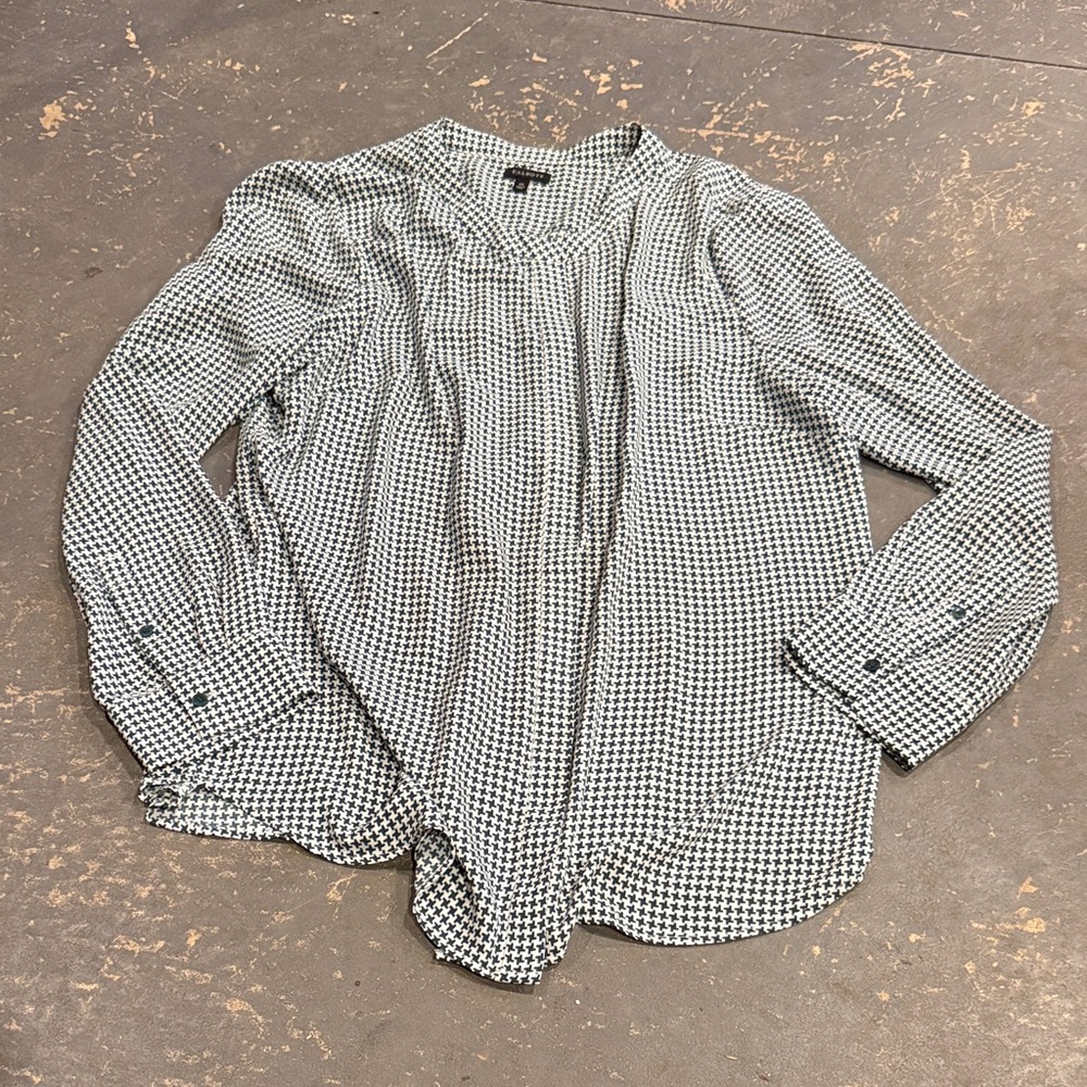 Talbots Green and White Blouse